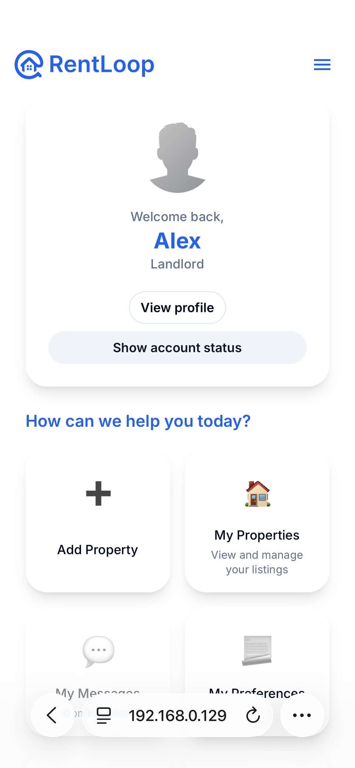 Mobile dashboard screenshot